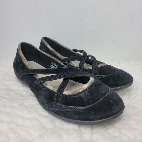 Patagonia Women's Slip On Shoes Size 8 Peony Dove Black Suede Flat Ballet - Picture 1 of 10